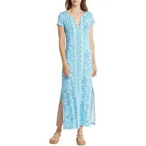 Lilly Pulitzer Sophiletta Short Sleeve Maxi Dress in Amalfi by the Seashore Blue
